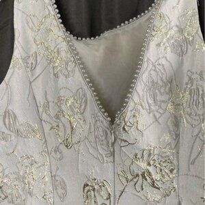 Adrianna Papell Silver & Gold Floral Jacquard Fit & Flare Dress Sz 8 NWT